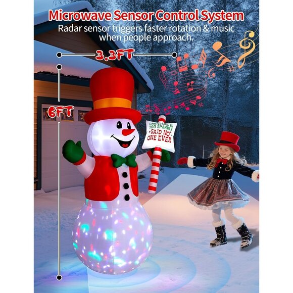 🆕6 FT Christmas Inflatable  Snowman Sensor Motion-Activated Outdoor Decoration - Picture 4 of 8